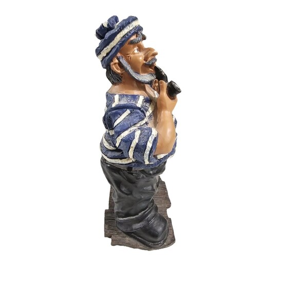 Nautical Sea Captain Resin Fig. Sailor Bearded Statue Fisherman With Pipe & Rope - Picture 4 of 5
